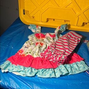 Colorful Floral Dress with Striped Leggings